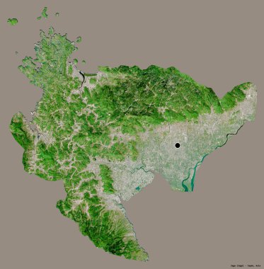 Japonya 'nın başkenti Saga' nın katı renk arkaplanı ile izole edilmiş hali. Uydu görüntüleri. 3B görüntüleme