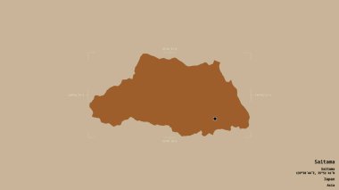 Saitama bölgesi, Japonya vilayeti, jeoreferatlı bir sınır kutusunda sağlam bir arka planda izole edilmiş. Etiketler. Desenli dokuların bileşimi. 3B görüntüleme