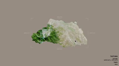 Saitama bölgesi, Japonya vilayeti, jeoreferatlı bir sınır kutusunda sağlam bir arka planda izole edilmiş. Etiketler. Uydu görüntüleri. 3B görüntüleme