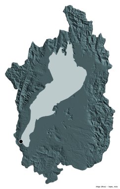 Japonya 'nın başkenti Shiga' nın beyaz arka planda izole edilmiş hali. Renkli yükseklik haritası. 3B görüntüleme
