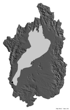 Japonya 'nın başkenti Shiga' nın beyaz arka planda izole edilmiş hali. Çift seviyeli yükseklik haritası. 3B görüntüleme