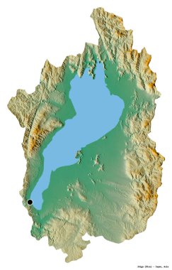 Japonya 'nın başkenti Shiga' nın beyaz arka planda izole edilmiş hali. Topografik yardım haritası. 3B görüntüleme