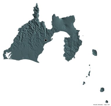 Japonya 'nın başkenti Shizuoka' nın beyaz arka planda izole edilmiş hali. Renkli yükseklik haritası. 3B görüntüleme