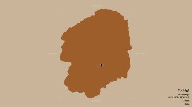 Tochigi bölgesi, Japonya vilayeti, jeoreferatlı bir sınır kutusunda sağlam bir arka planda izole edilmiş. Etiketler. Desenli dokuların bileşimi. 3B görüntüleme