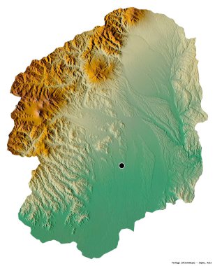 Tochigi 'nin şekli, Japonya' nın başkenti, beyaz arka planda izole edilmiş. Topografik yardım haritası. 3B görüntüleme