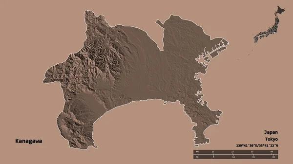 Форма Канаґава Префектура Японії Столицею Ізольованою Твердому Тлі Масштаб Відстаней — стокове фото