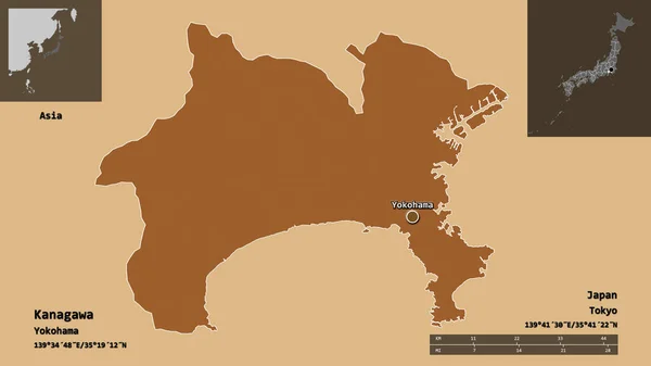 Tvar Kanagawy Prefektury Japonska Jeho Hlavního Města Měřítko Vzdálenosti Náhledy — Stock fotografie