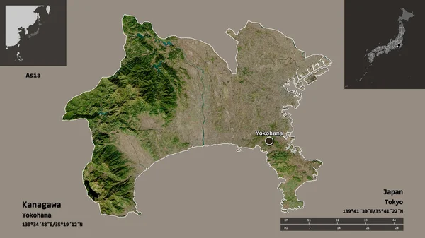 Форма Канаґава Префектура Японії Столиця Масштаб Відстаней Превью Етикетки Супутникові — стокове фото