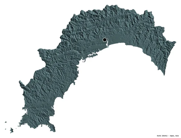 日本科奇县的形状 其首都被白色背景隔离 彩色高程图 3D渲染 — 图库照片
