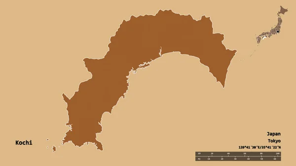 Tvar Kochi Prefektury Japonska Jeho Hlavním Městem Izolovaným Pevném Pozadí — Stock fotografie