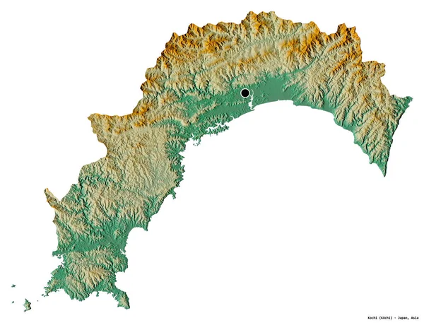 Kształt Kochi Prefektury Japonii Stolicą Odizolowaną Białym Tle Mapa Pomocy — Zdjęcie stockowe