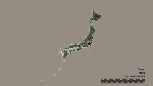 高知県を分離し 日本の荒廃した姿 ラベル 衛星画像 3Dレンダリング — ストック写真