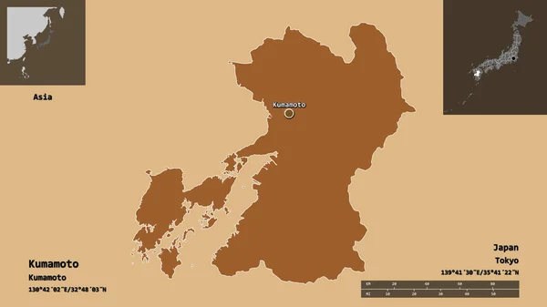 Форма Кумамото Префектура Японії Столиця Масштаб Відстаней Превью Етикетки Склад — стокове фото