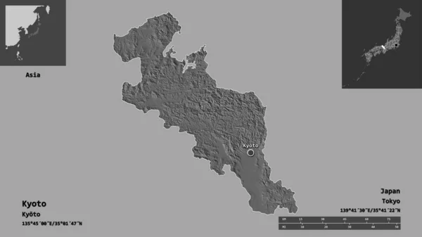 Bilden Kyoto Stadsregionen Japan Och Dess Huvudstad Avståndsskala Förhandsvisningar Och — Stockfoto