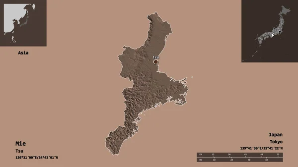 Форма Міе Префектура Японії Столиця Масштаб Відстаней Превью Етикетки Кольорові — стокове фото