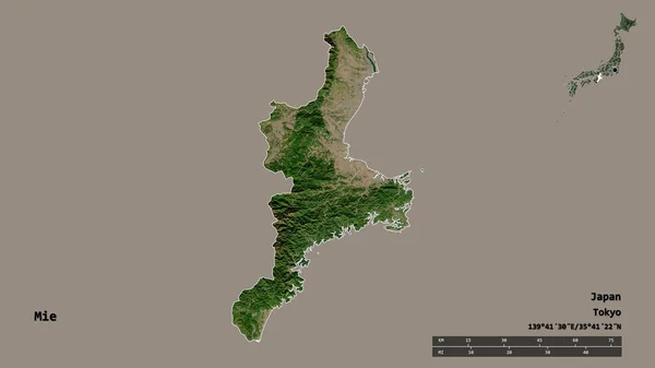 日本麻省的形状 其首都在坚实的背景下与世隔绝 距离尺度 区域预览和标签 卫星图像 3D渲染 — 图库照片