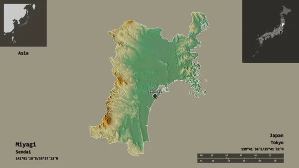 Alakja Miyagi Prefektúra Japán Főváros Távolsági Skála Előnézet Címkék Topográfiai — Stock Fotó