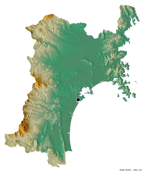 Form Von Miyagi Präfektur Von Japan Mit Seiner Hauptstadt Isoliert — Stockfoto