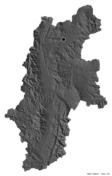 Форма Нагано Префектуры Японии Столицей Изолированной Белом Фоне Карта Рельефа — стоковое фото