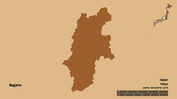 Forma Nagano Prefectura Japón Con Capital Aislada Sobre Fondo Sólido —  Fotos de Stock