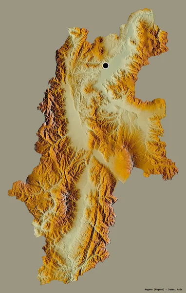 日本の長野県の形で その首都はしっかりとした色の背景に隔離されています 地形図 3Dレンダリング — ストック写真