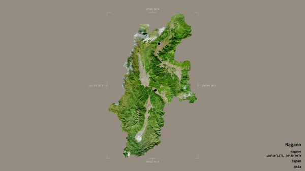 日本の長野県のエリアは 洗練された境界ボックスにしっかりとした背景に隔離されています ラベル 衛星画像 3Dレンダリング — ストック写真