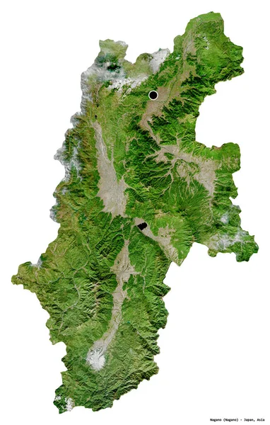 日本长野的形状 首都被白色背景隔离 卫星图像 3D渲染 — 图库照片