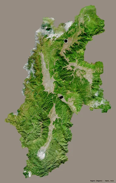 日本の長野県の形で その首都はしっかりとした色の背景に隔離されています 衛星画像 3Dレンダリング — ストック写真