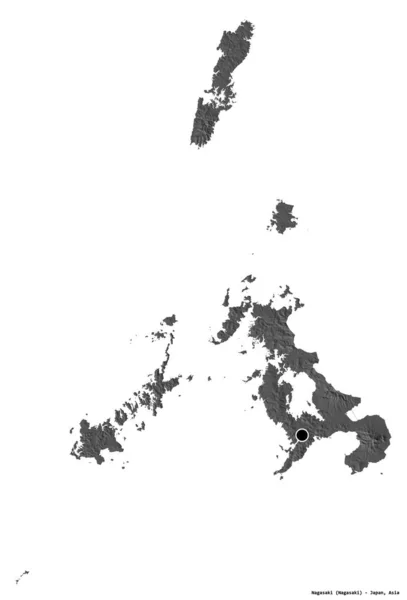 日本长崎的形状 其首都被白色背景隔离 Bilevel高程图 3D渲染 — 图库照片