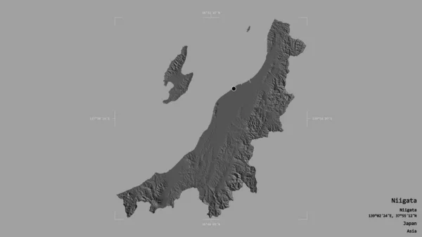 日本江户的Niigata地区 以坚实的背景隔离在一个地理参考方块中 Bilevel高程图 3D渲染 — 图库照片