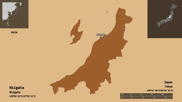 Forma Niigata Prefectura Japón Capital Escala Distancia Vistas Previas Etiquetas —  Fotos de Stock
