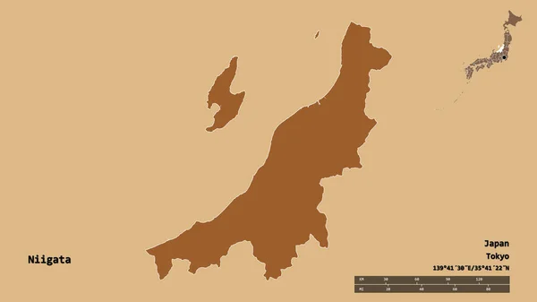 Форма Ніїгата Префектура Японії Столицею Ізольованою Твердому Тлі Масштаб Відстаней — стокове фото