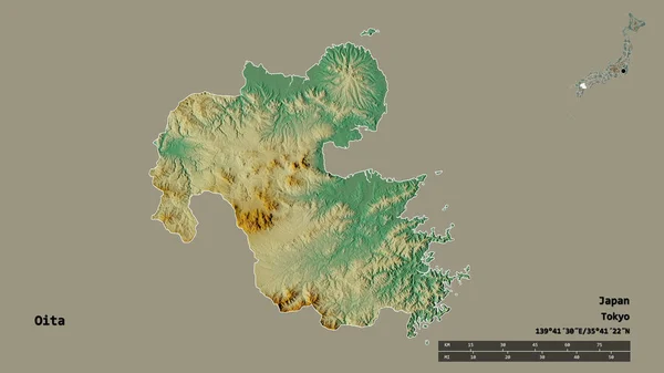 Форма Ойта Префектура Японії Столицею Ізольованою Твердому Тлі Масштаб Відстаней — стокове фото