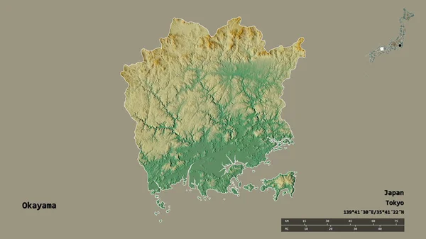 Forma Okayama Prefettura Del Giappone Con Sua Capitale Isolata Uno — Foto Stock
