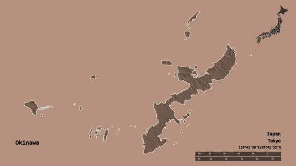 Форма Окинавы Префектуры Японии Столицей Изолированной Прочном Фоне Дистанционный Масштаб — стоковое фото
