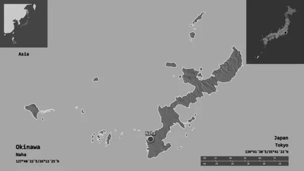 Форма Окінави Префектура Японії Столиця Масштаб Відстаней Превью Етикетки Білевелівська — стокове фото
