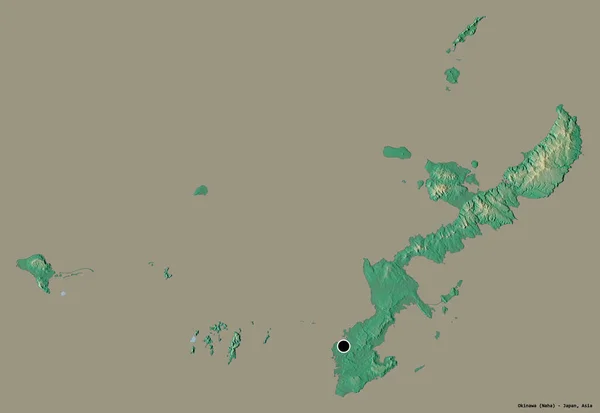 Форма Окинавы Префектуры Японии Столицей Изолированной Сплошном Цветном Фоне Топографическая — стоковое фото
