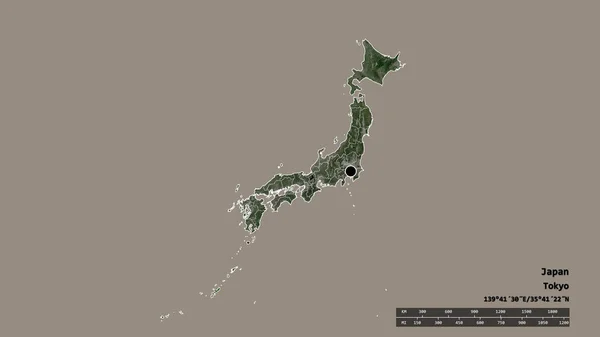 Japán Kiszáradt Alakja Fővárosával Regionális Körzetével Szétválasztott Okinawa Területtel Címkék — Stock Fotó