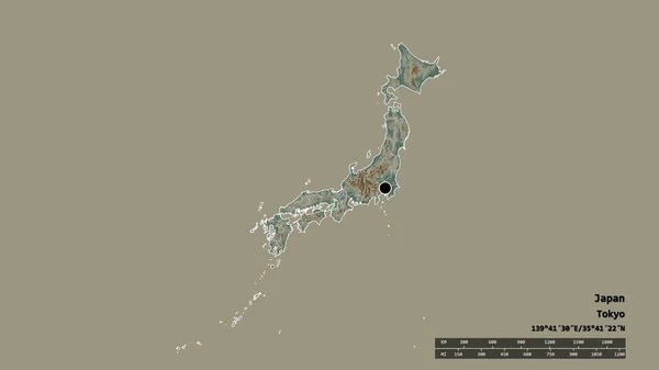 資本金 主要地域部門 大阪分離地域で日本の荒廃した形 ラベル 地形図 3Dレンダリング — ストック写真