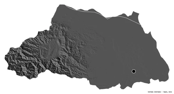 日本佐田县的形状 其首都被白色背景隔离 Bilevel高程图 3D渲染 — 图库照片