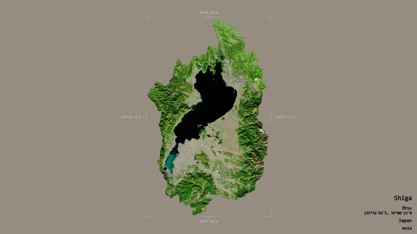 日本石贺县的一个地区 在一个地理参考方块中被隔离在坚实的背景下 卫星图像 3D渲染 — 图库照片