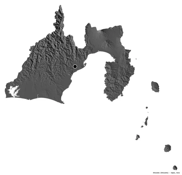 静岡県の形で 首都は白地に隔離されている 標高マップ 3Dレンダリング — ストック写真