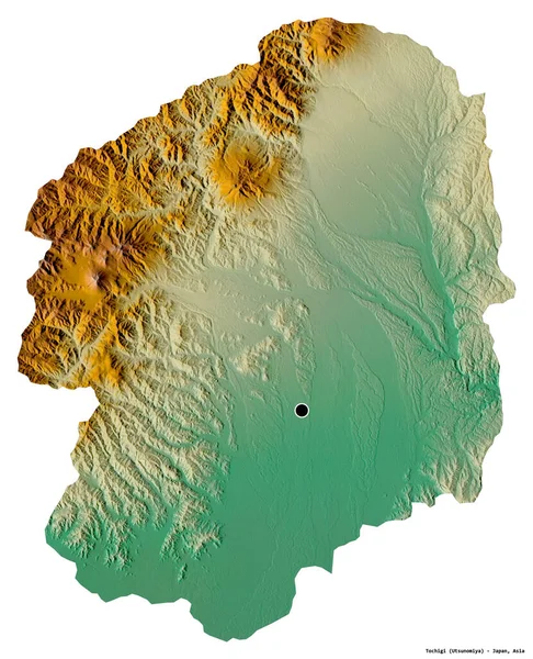 Tvar Tochigi Prefektura Japonska Hlavním Městem Izolovaným Bílém Pozadí Topografická — Stock fotografie