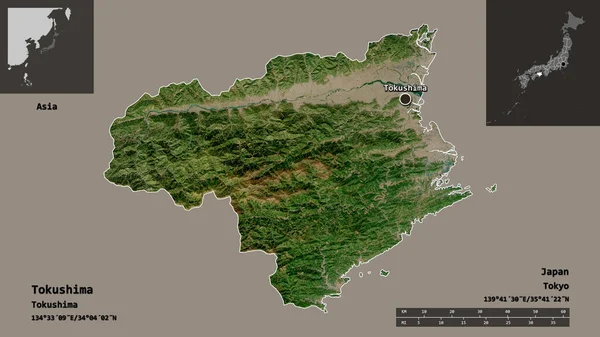 Forma Tokushima Prefectura Japón Capital Escala Distancia Vistas Previas Etiquetas — Foto de Stock