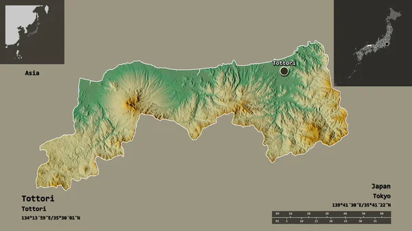 Σχήμα Tottori Νομός Της Ιαπωνίας Και Την Πρωτεύουσά Της Κλίμακα — Φωτογραφία Αρχείου