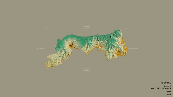 日本の鳥取県の地域は 地理的な境界線の箱の中にしっかりとした背景に隔離されています ラベル 地形図 3Dレンダリング — ストック写真