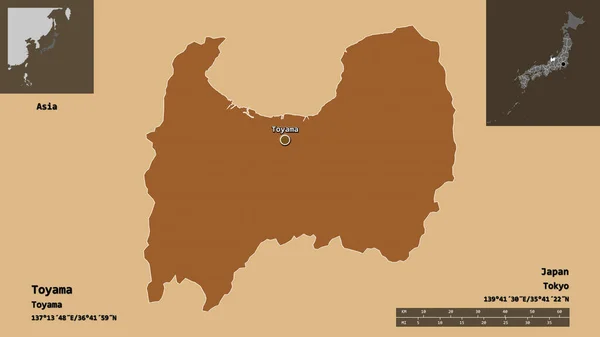 Форма Тояма Префектура Японії Столиця Масштаб Відстаней Превью Етикетки Склад — стокове фото