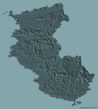 Japonya 'nın başkenti Wakayama' nın şekli, katı renk arkaplanı ile izole edilmiştir. Renkli yükseklik haritası. 3B görüntüleme