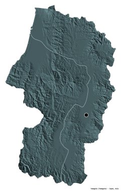 Japonya 'nın başkenti Yamagata' nın beyaz arka planda izole edilmiş hali. Renkli yükseklik haritası. 3B görüntüleme