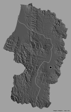 Japonya 'nın başkenti Yamagata' nın katı renk arkaplanı ile izole edilmiş hali. Çift seviyeli yükseklik haritası. 3B görüntüleme